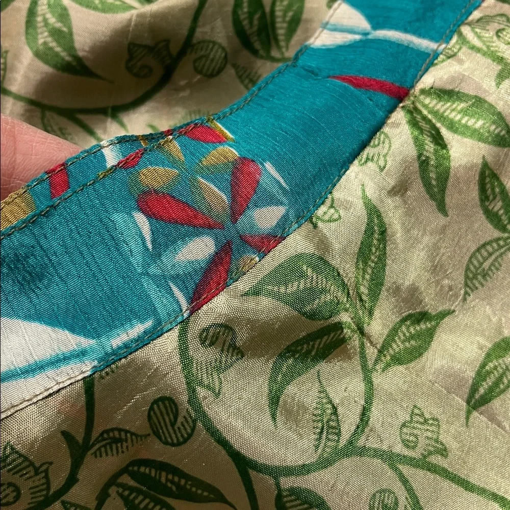 DARN GOOD YARN NWT Boho Granola 100% Silk Teal Sari Wrap Midi Skirt O/S (4-12)